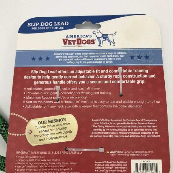 America’s Vet Dogs Slip Dog Lead Up To 30 Lbs Green/Black- NEW - Picture 6 of 6